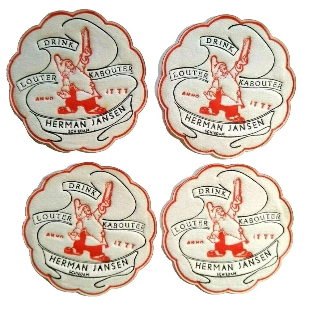 Lot of 24 Gnome Drink Coasters Fabric Dwarf Louter Kabouter Herman Jansen 1950s